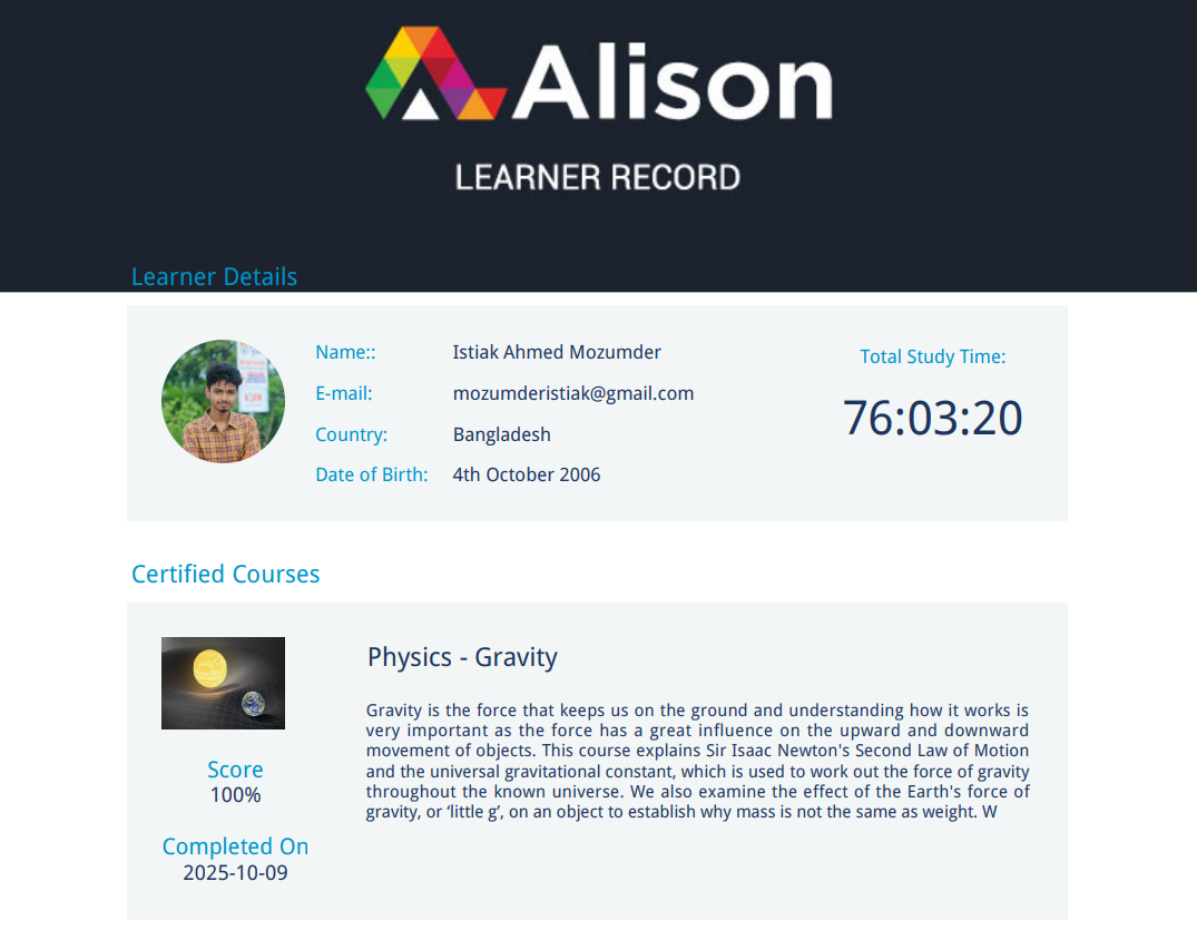 Certificate of participation