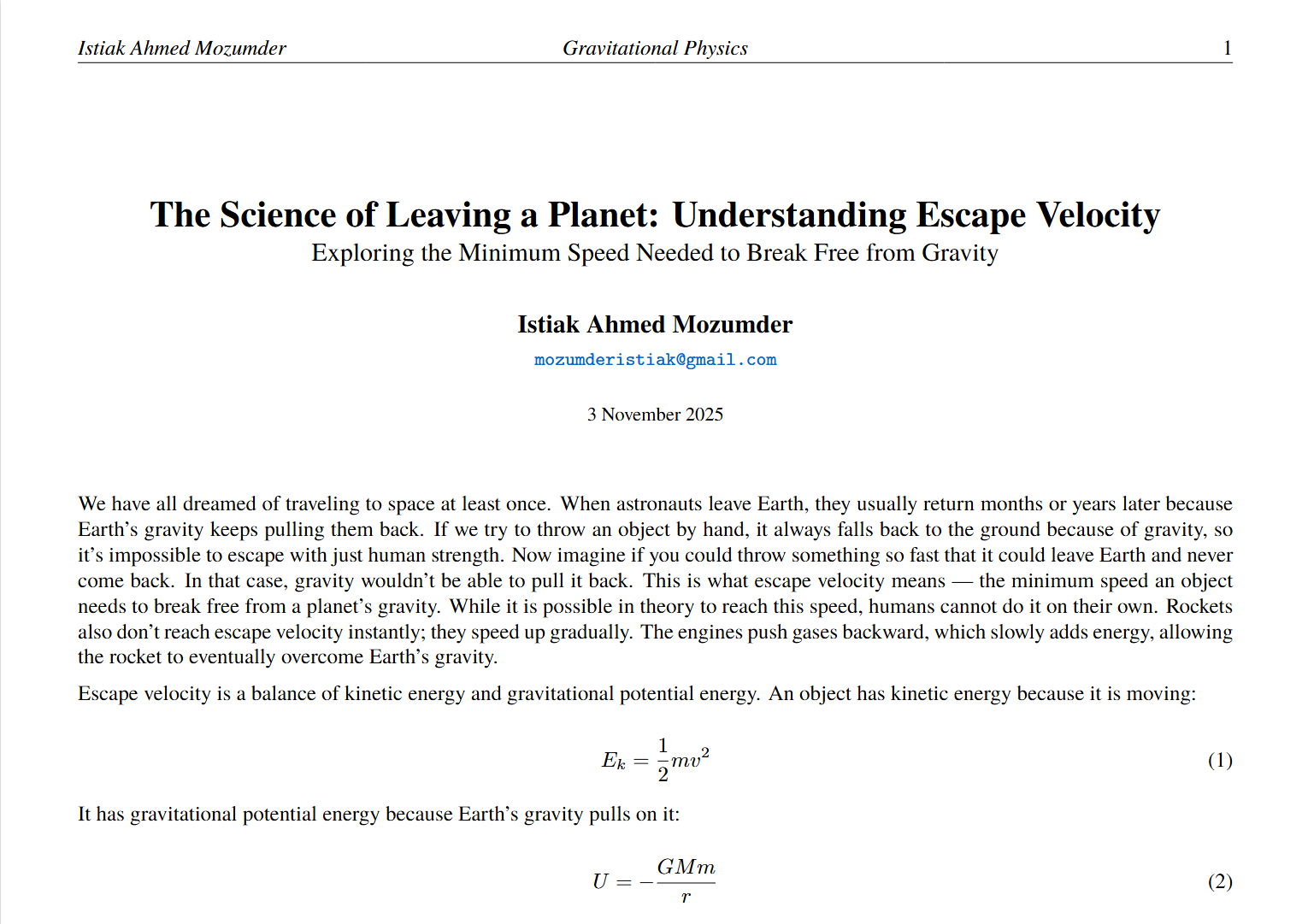 Escape Velocity Article