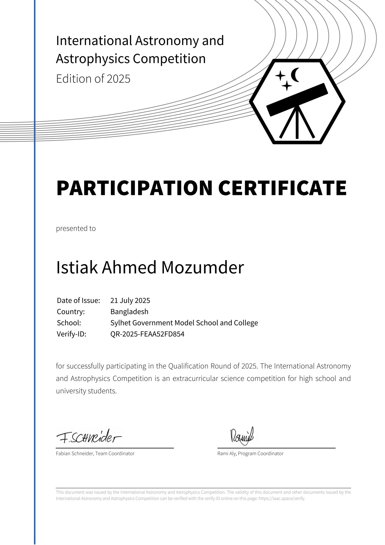 Certificate of participation