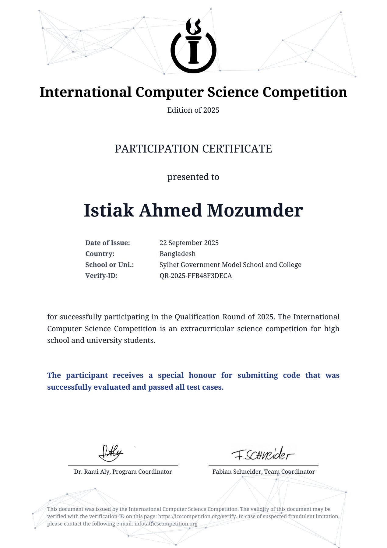 Certificate of participation