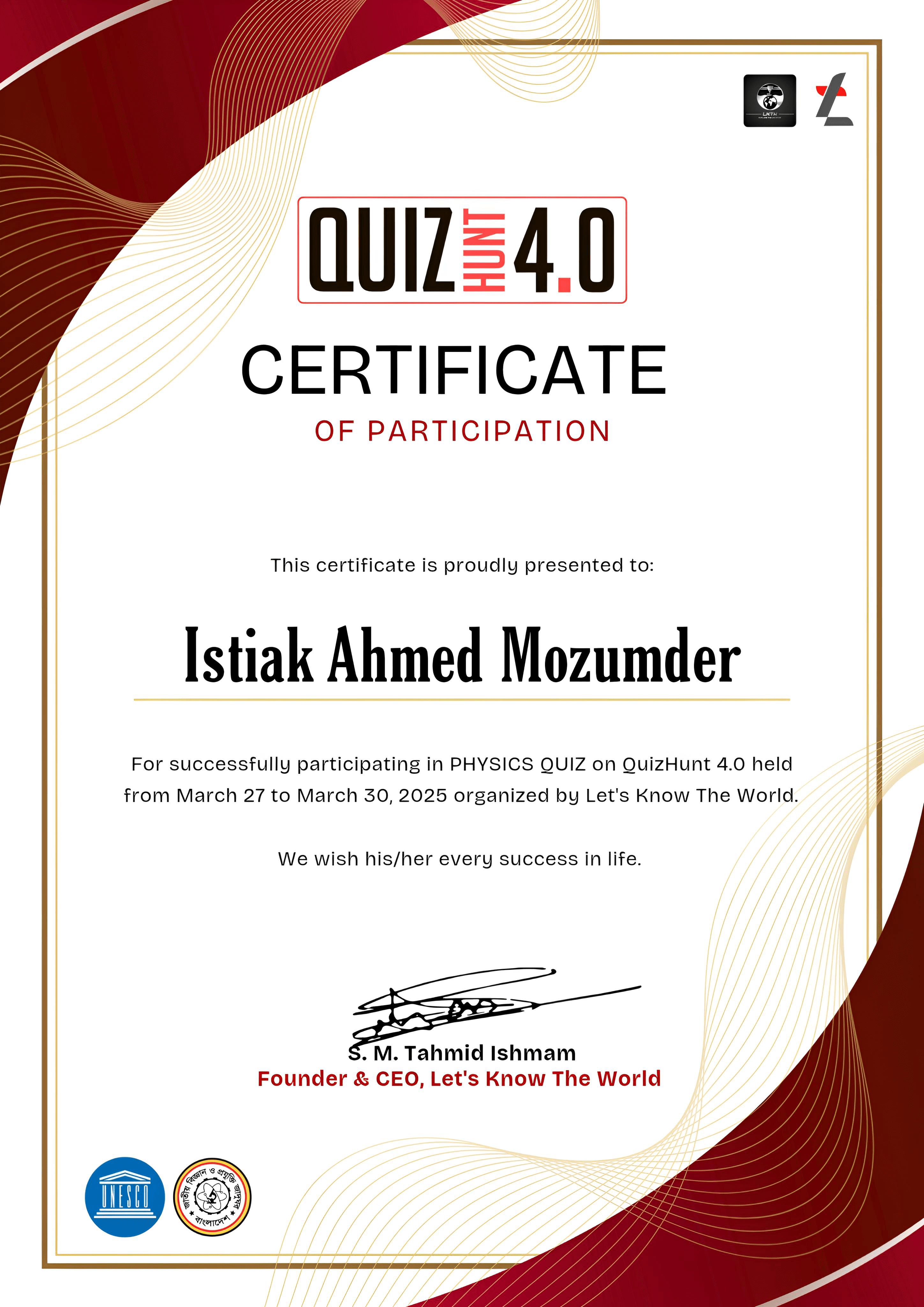 Certificate of participation